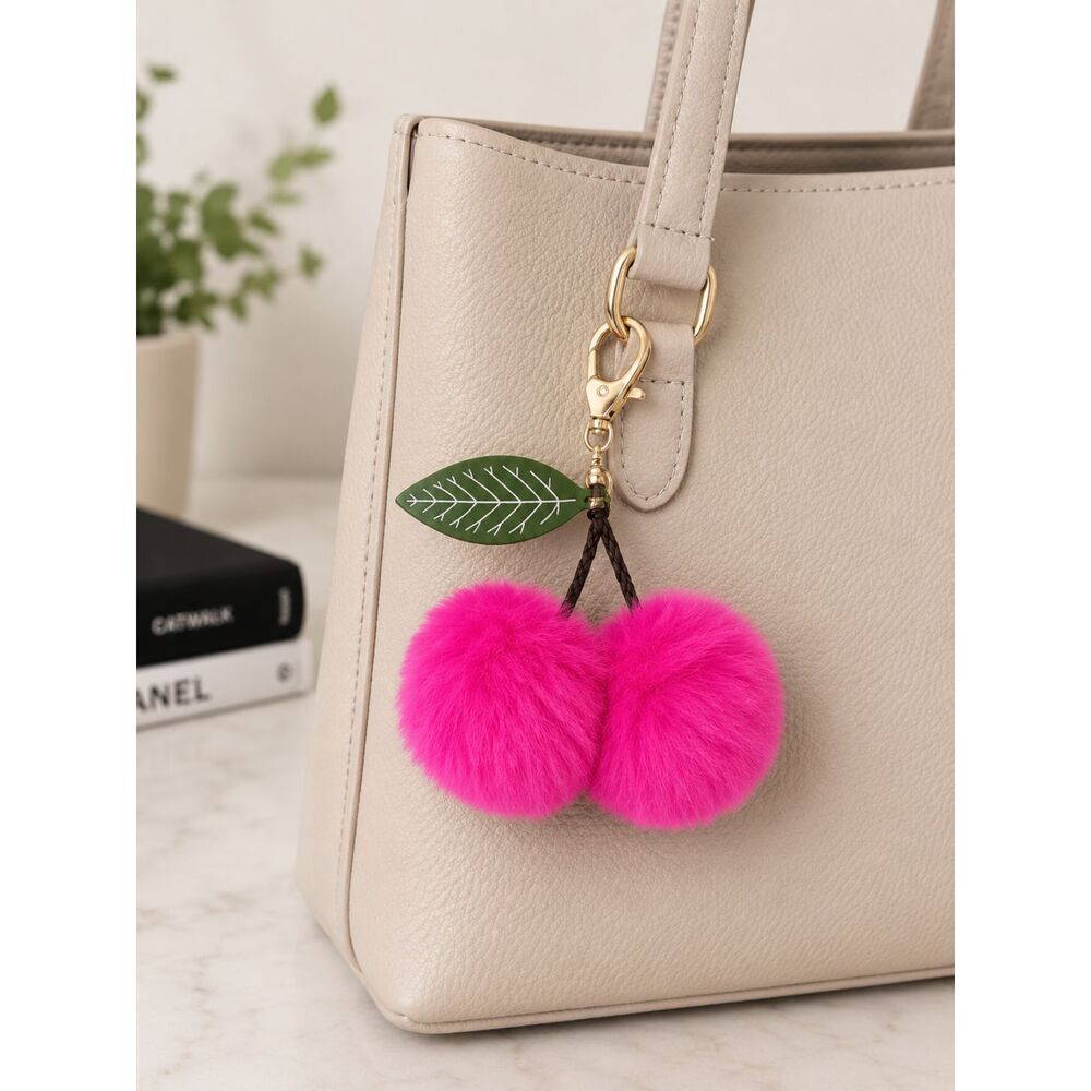 Pink Double Cherry Purse Charm